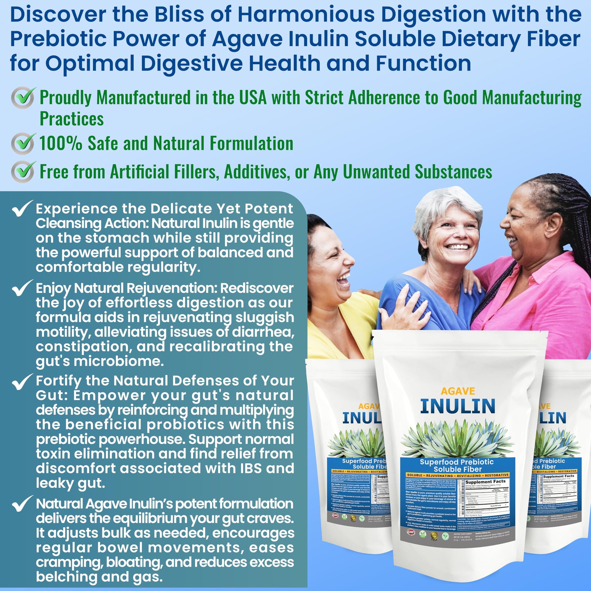 Agave Inulin Fiber Powder Digestive Supplement, 3 Lbs.