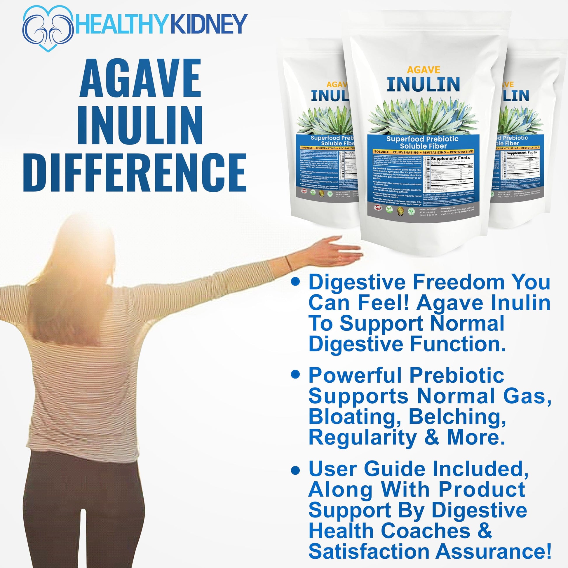 Agave Inulin Fiber Powder Digestive Supplement, 3 Lbs.
