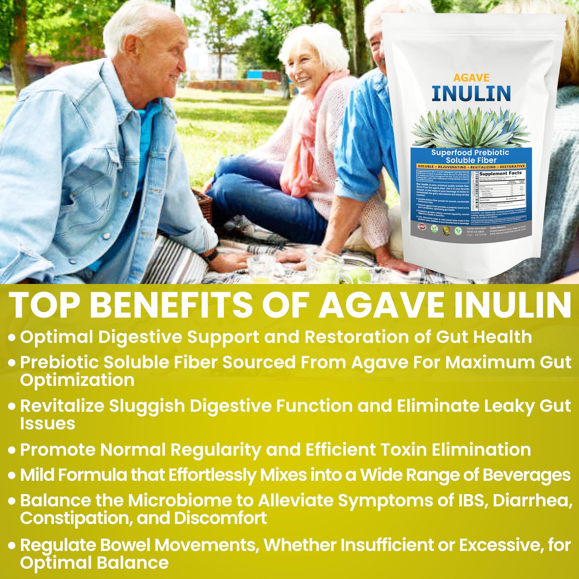 Agave Inulin Fiber Powder Digestive Supplement, 3 Lbs.