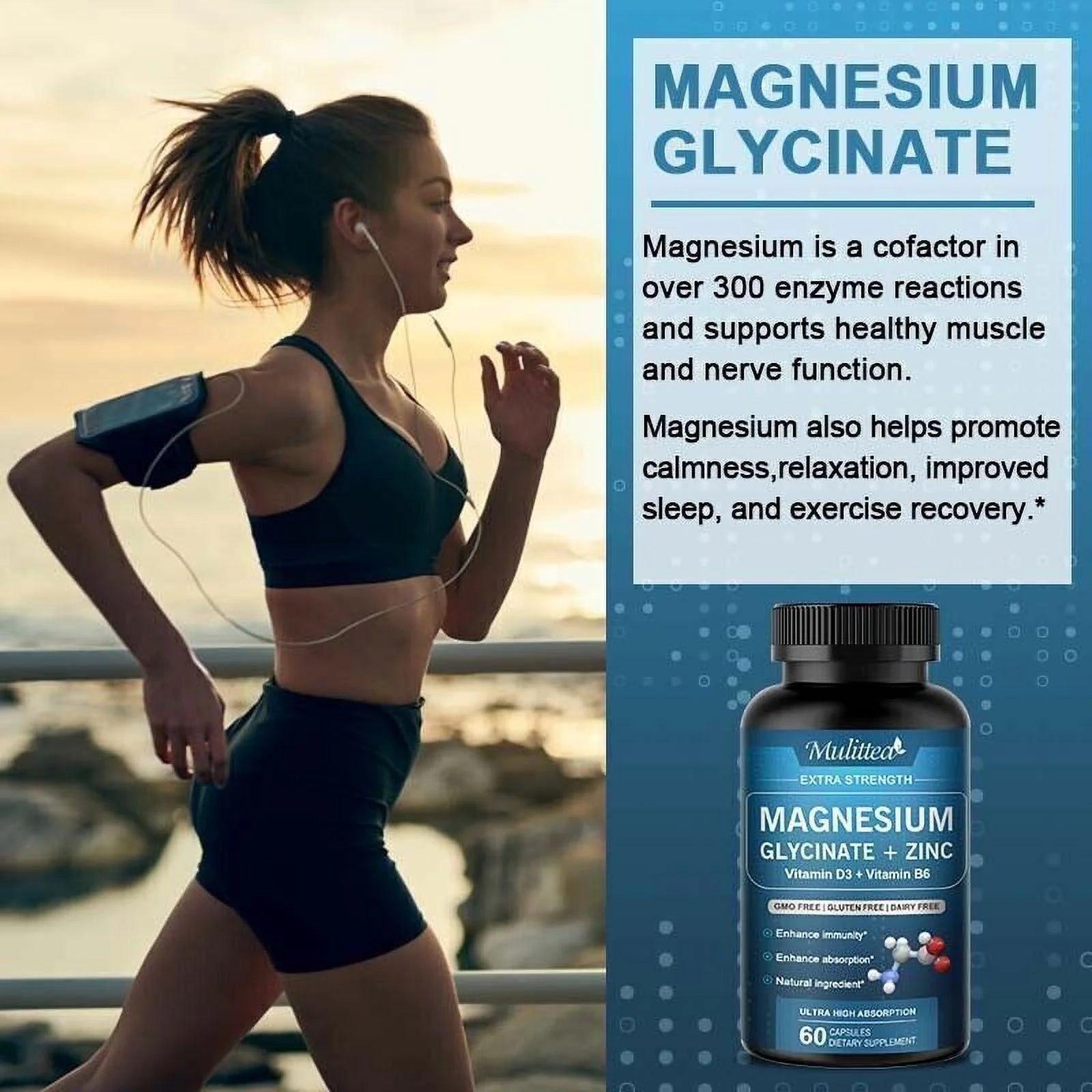 Magnesium Glycinate Capsules 500Mg for Improved Sleep, Stress & Anxiety Relief 60 Count