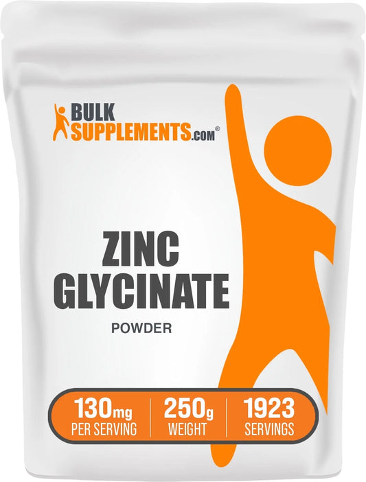 Bulksupplements Zinc Glycinate Powder - Gluten Free, 130Mg per Serving - 250 Grams (8.8 Oz) - 1923 Servings